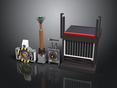 Various Industrial Electronic Devices With Antenna Radiator Warning Signs And Components 3d model