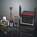 Various Industrial Electronic Devices With Antenna Radiator Warning Signs And Components