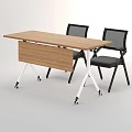 Wooden Top Conference Table With White Legs On Wheels And Black Mesh Back Chairs