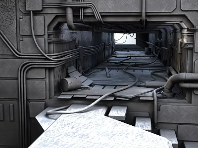 Sci Fi Industrial Corridor Featuring Metal Walls Exposed Pipes And Mechanical Structures 3d model