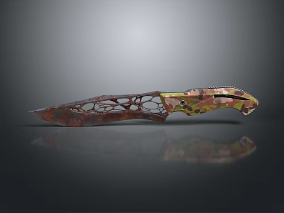 Artistic Decorative Knife With Hollowed Out Blade And Colorful Camouflage Handle 3d model