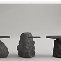 Natural Stone Side Tables With Black Tabletop And Unique Rustic Designs 3d model