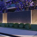 Decorative Feature Wall With Purple Flowers Green Shrubs And Lattice Panels Along Walkway