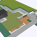 Modern Garden Wall Design In Landscaped Residential Area With Green Lawn Trees And Seating