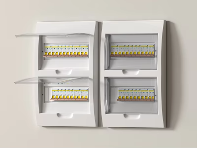 Four White Switch Panels With Transparent Covers Mounted On Wall 3d model