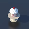Tasty Cupcake With Pink And White Checkered Cup White Frosting Red Cherry On Cake Stand