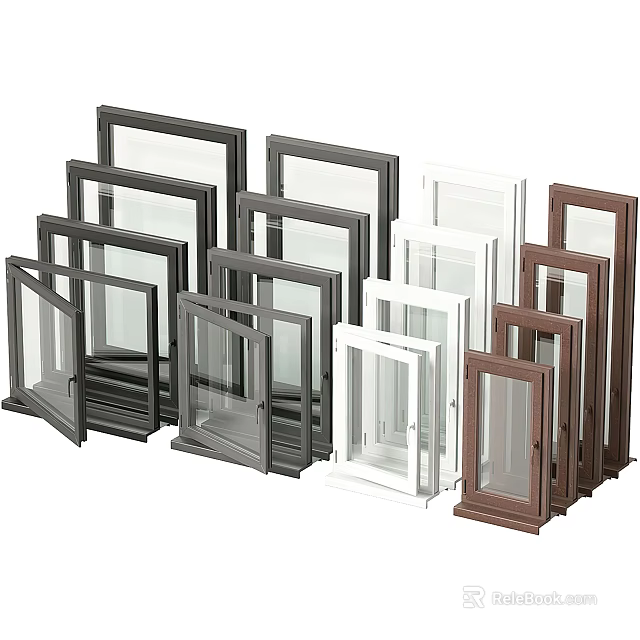 Various Window Frames In Different Colors And Styles For Home Use 3d model 