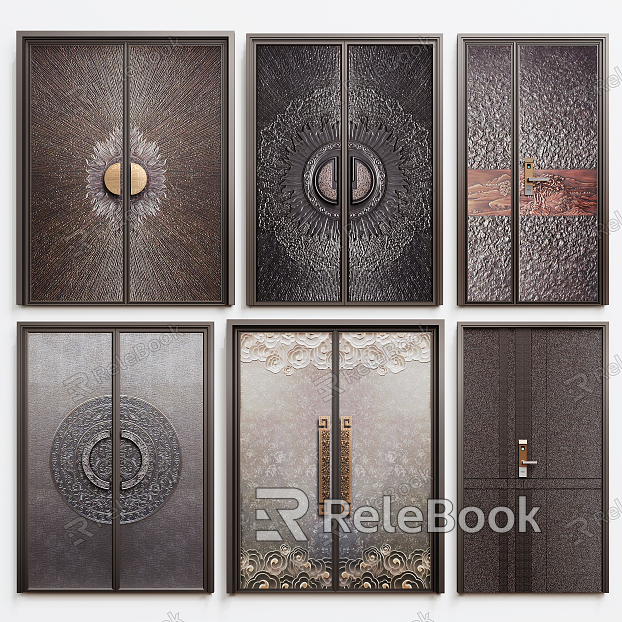 New Chinese style double door entrance door copper door model