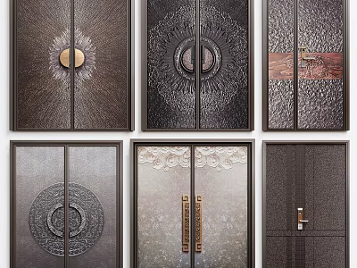 Creative Double Doors With Various Designs Decorative Elements Metal Textures And Wood Grain Details 3d model