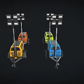 Portable Outdoor Mobile Light Towers With Multiple Lamps And Colored Wheeled Bases