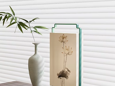 Modern Table Lamp With Green Frame And Lotus Flower Design On White Blinds Background 3d model