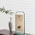 Modern Table Lamp With Green Frame And Lotus Flower Design On White Blinds Background