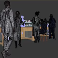 Man as Medical Professional With Team in White Coats And Blue Scrubs Around Long Table