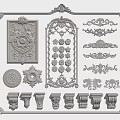 Ornamental Carvings Collection With Decorative Panels Circular Motifs And Column Capitals
