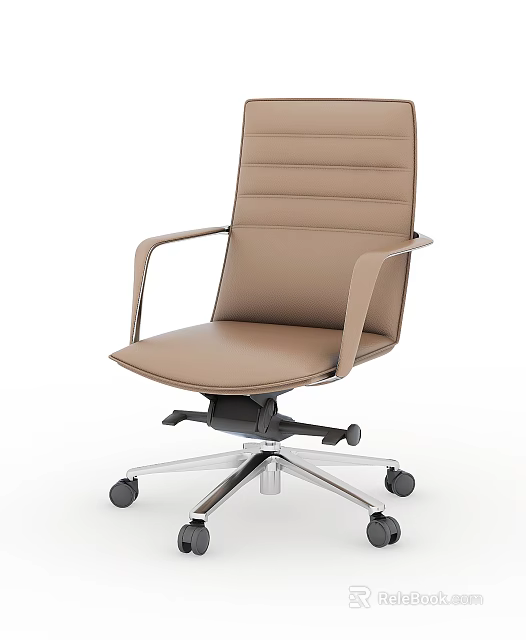 Brown Leather Office Chair With High Back Ergonomic Armrests And Metal Base Swivel Casters 3d model 