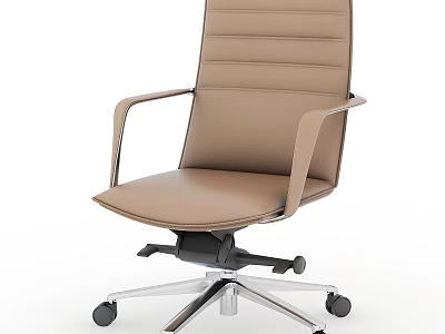 Brown Leather Office Chair With High Back Ergonomic Armrests And Metal Base Swivel Casters 3d model