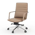 Brown Leather Office Chair With High Back Ergonomic Armrests And Metal Base Swivel Casters