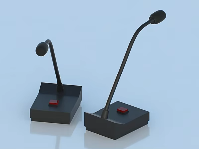 Two Black Headphone Speaker Microphones With Square Base Red Button And Flexible Arm 3d model