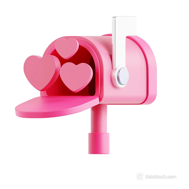 Pink Mailbox Themed Decorative Ornament Set With Open Door And Three Hearts 3d model 