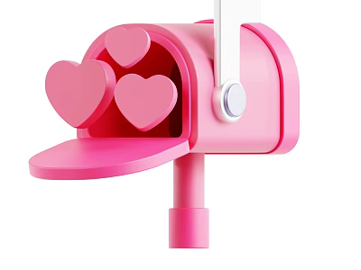 Pink Mailbox Themed Decorative Ornament Set With Open Door And Three Hearts 3d model
