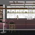 Modern Bar Interior With Illuminated Wine Racks Counter And Stools