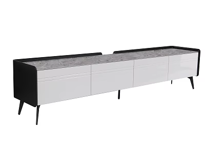 Modern TV Stand With White Cabinets Black Frame And Storage Drawers 3d model