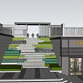 Modern Entrance Gate Design With Tiered Steps Lush Greenery And Vertical Slat Fencing
