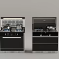 Modern Black Integrated Kitchen Cookers With Gas Burners Range Hoods And Control Panels