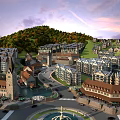 Aerial Planning for Residential Community Featuring Mixed Buildings Green Hills and Central Fountain Plaza