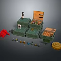 Weapon Storage Cases With Open Green Toolboxes Red Tools And Small Components