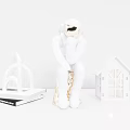 Decorative Ornament Set With White Astronaut Figurine Gold Base House Lamp And Geometric Sculpture