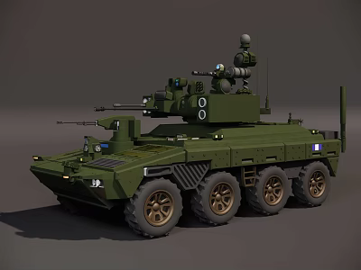 Green Military Armored Vehicle Weapon System With 8 Wheeled Design And Soldier Operated Machine Gun 3d model