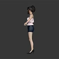Game Movie Female Character with Pink Strapless Top Blue Denim Shorts Arms Outstretched Pose