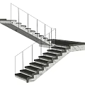Elegant Modern Staircase Interior Design With Glass Railing And Marble Steps 3d model