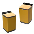 Two Modern Yellow Upright Washing Machines With Black Control Panels