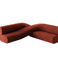 Contemporary Asymmetrical Sofa In Red Velvet With Twisted Curved Design For Living Room