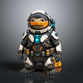 Cute Penguin In Futuristic Spacesuit With Mechanical Design And Glowing Elements On Gray Background