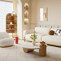 Minimalist Modern Living Room Interior With White Sofa Round Coffee Table And Decorative Painting