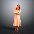 Woman In Light Pink Dress Standing With Arms Crossed Against Gray Background