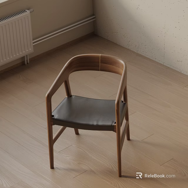 Modern Leisure Chair With Wooden Frame Armrests And Black Leather Seat 3d model 