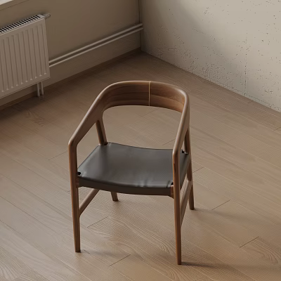 Modern Leisure Chair With Wooden Frame Armrests And Black Leather Seat 3d model
