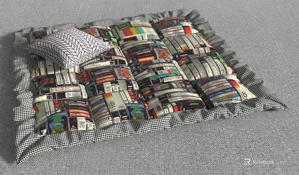 Square Rug With Colorful Patchwork Patterns And Checkered Edge For Living Room Decor 3d model