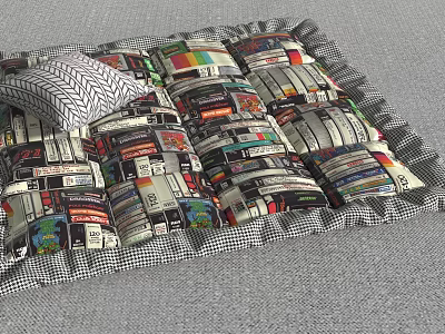 Square Rug With Colorful Patchwork Patterns And Checkered Edge For Living Room Decor 3d model