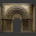 Ancient Stone Architectural Fragment With Arched Design And Decorative Carved Columns