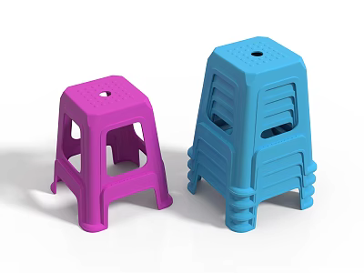 Durable Pink And Blue Plastic Stools With Hole Design For Household Use 3d model