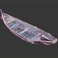 Old Blue And White Wooden Boat With Worn Hull Interior Seating And Red Stern Object