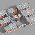 Modern School Building Complex Featuring Connected Structures Flat Roofs And Central Circular Design 3d model