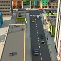 Cartoon Scenery Featuring City Street With Colorful Buildings Cars And Urban Roads