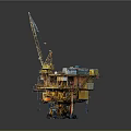 Offshore Oil Drilling Platform With Tall Crane Equipment Cabins Support Legs And Orange Equipment