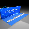 Dark Background Wall With Blue Illuminated Display Stands And Glowing Elements
